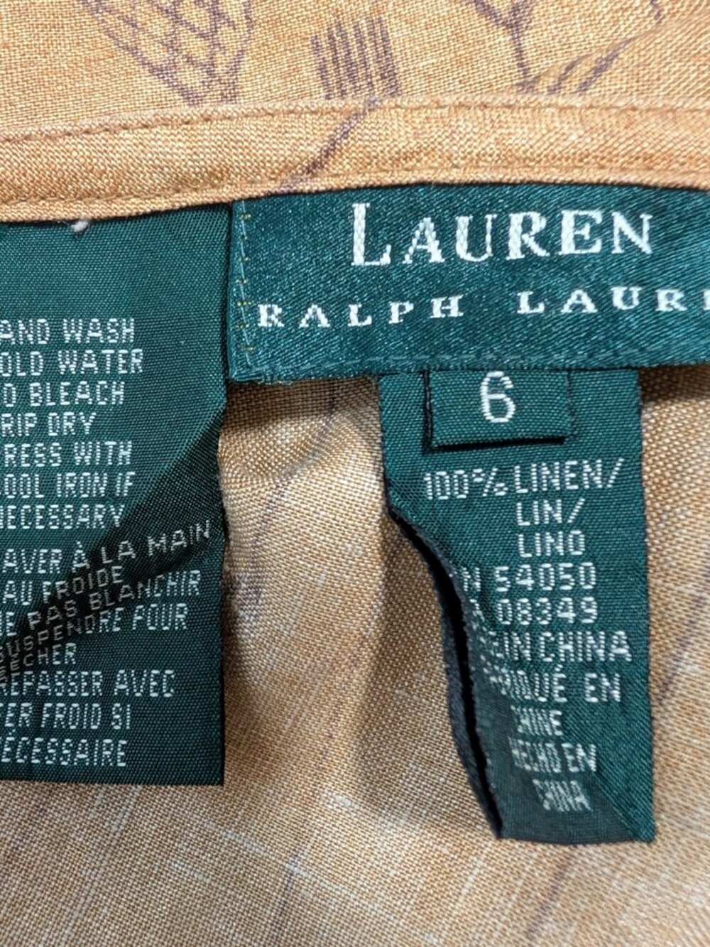 Lauren Ralph Lauren Vintage Womens Size 6 Tan Linen Aztec Tribal Wrap Tie Skirt - Picture 12 of 12